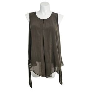 Adele & May Olive Green Sheer Flowy high low blouse Sleeveless sz L